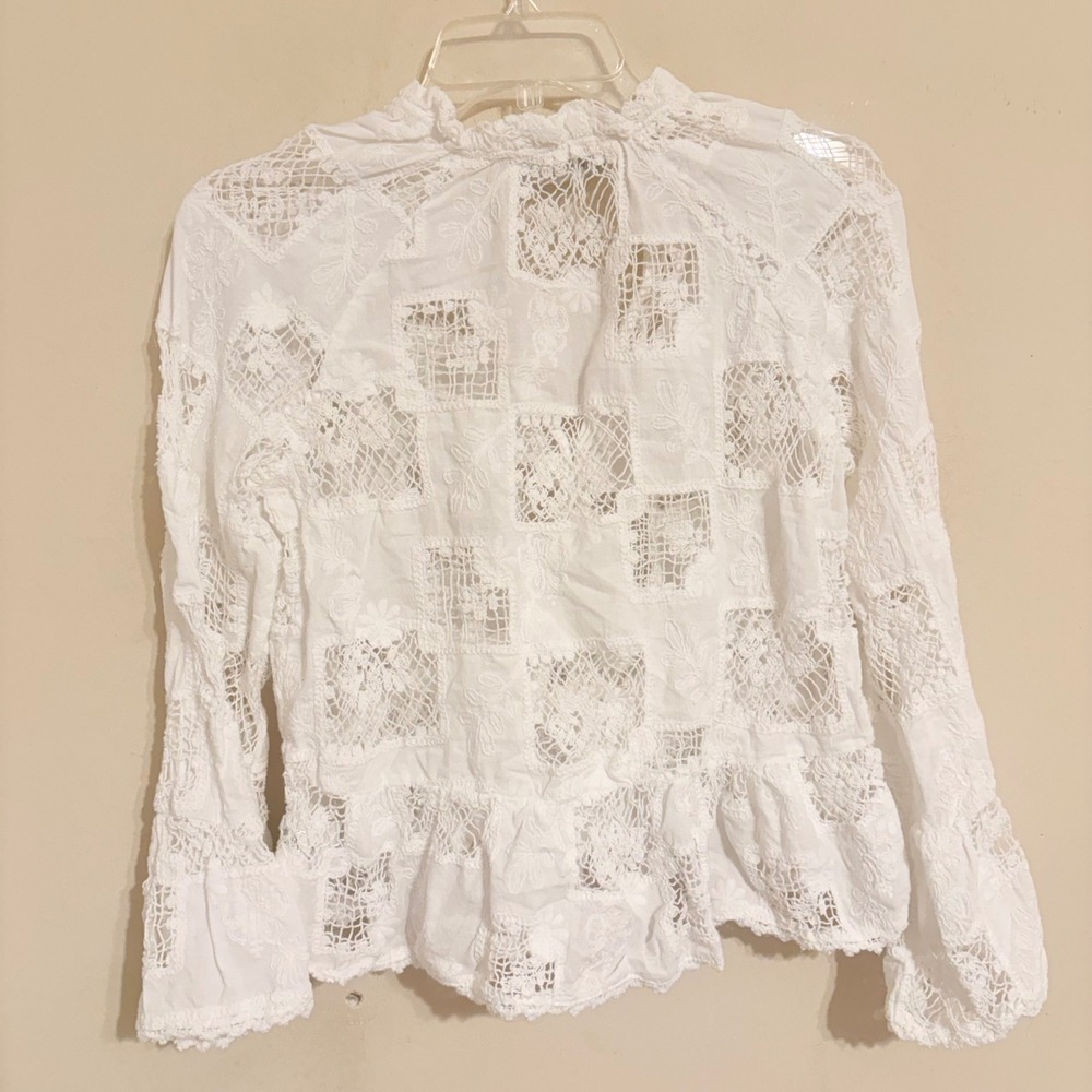 Blue B Crochet Peplum Top White Small V-Neck Bell Sleeve 37129T - Picture 7 of 12